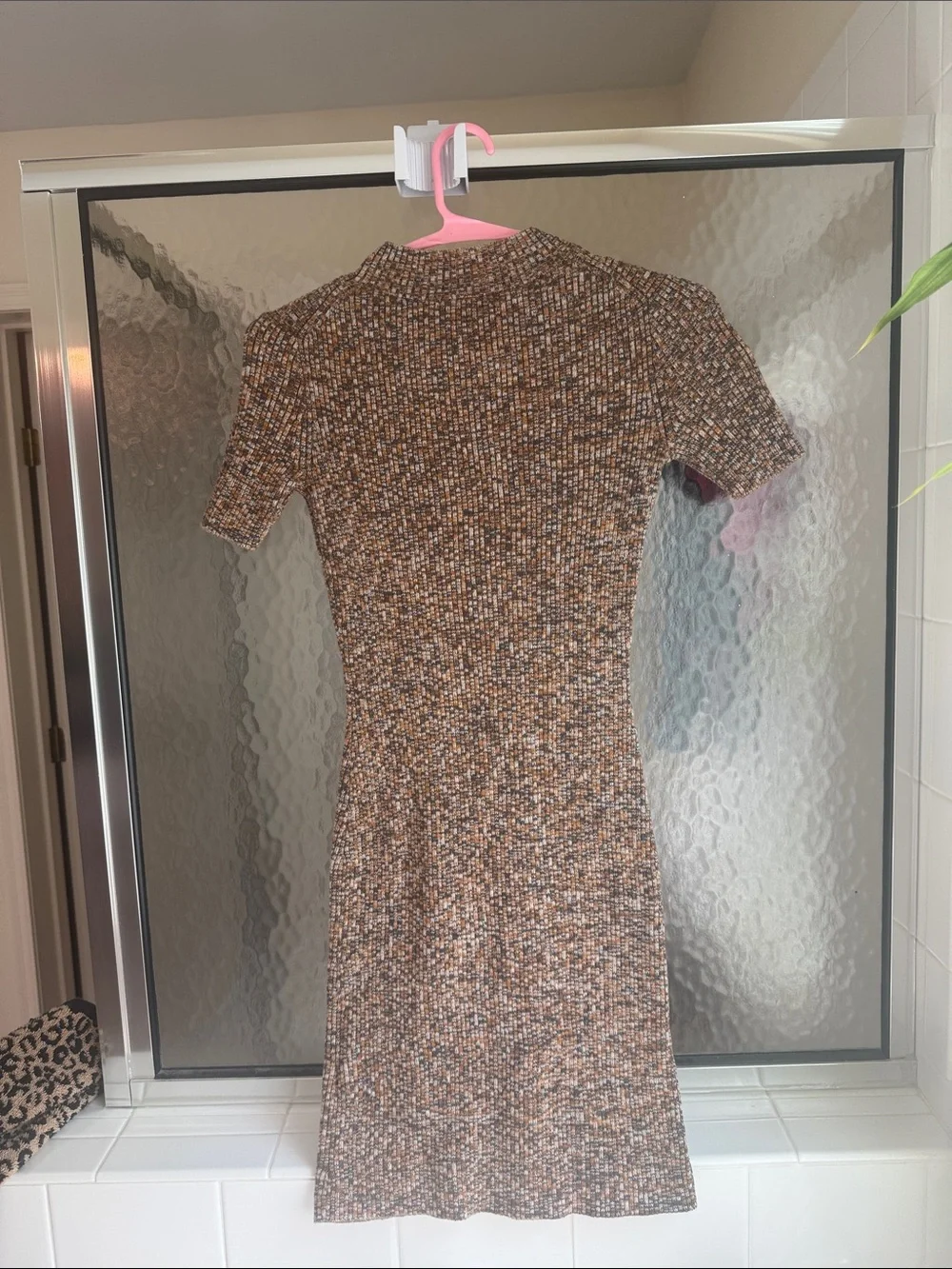 Madewell Fitted Short-Sleeve Knit Dress in Brown Multi